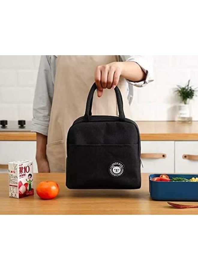 حقيبة غداء معزولة من - حقيبة يد كبيرة السعة من البوليستر - حقيبة تبريد مانعة للتسرب - صندوق غداء قابل لإعادة الاستخدام للطلاب والفتيات والفتيان والرجال والنساء، للاستخدام الخارجي والمكتبي والنزهات (أسود) - Image 2